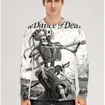 Men's 3D Graphic Skull T-Shirt Print Long Sleeve Daily Tops White