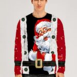 Men's 3D Graphic T-Shirt Print Long Sleeve Christmas Tops Round Neck Black/Red