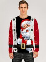 Men's 3D Graphic T-Shirt Print Long Sleeve Christmas Tops Round Neck Black/Red