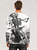 Men's 3D Graphic Skull T-Shirt Print Long Sleeve Daily Tops White - Image 2