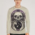 Men's 3D Graphic Skull T-Shirt Print Long Sleeve Daily Tops Purple