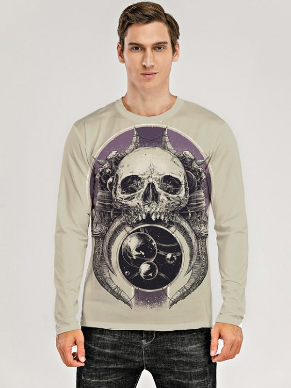 imgi_3_eefff01cd00ef6c288528c23adfa774d Men's 3D Graphic Skull T-Shirt Print Long Sleeve Daily Tops Purple - Image 1