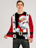 Men's 3D Graphic T-Shirt Print Long Sleeve Christmas Tops Round Neck Black/Red - Image 2